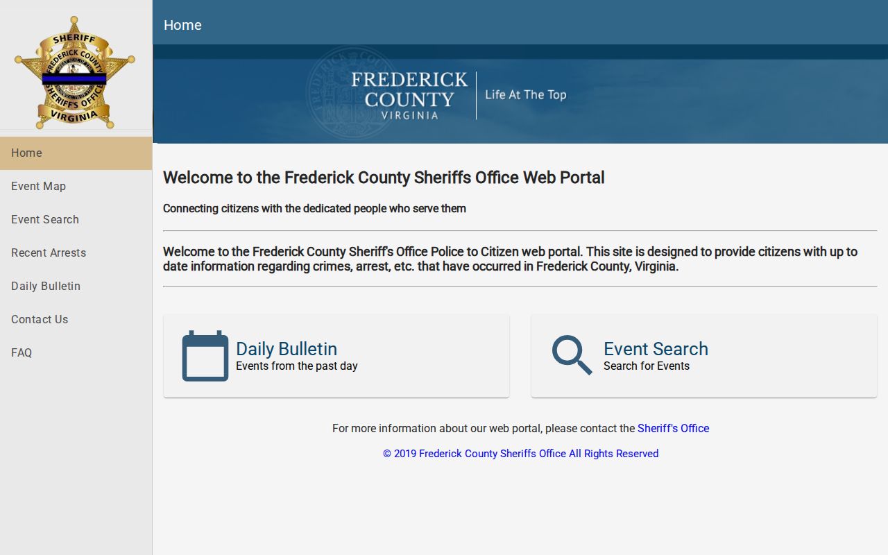 Frederick County Sheriff's Office P2C official search landing page