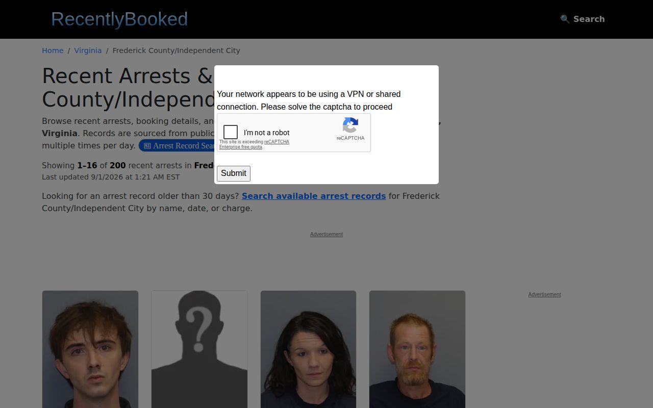 Frederick County third-party booking category, not an official arrest record