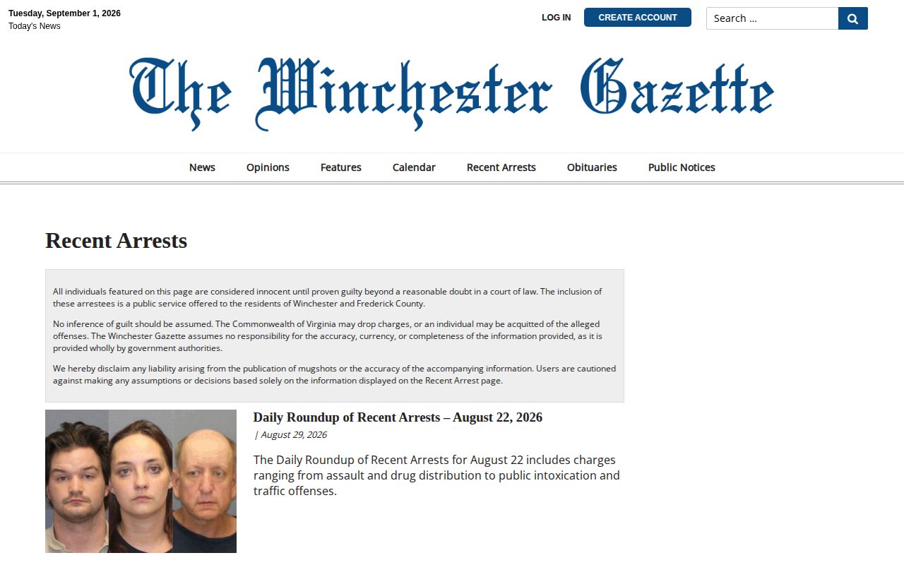 Frederick County local recent-arrest news category source