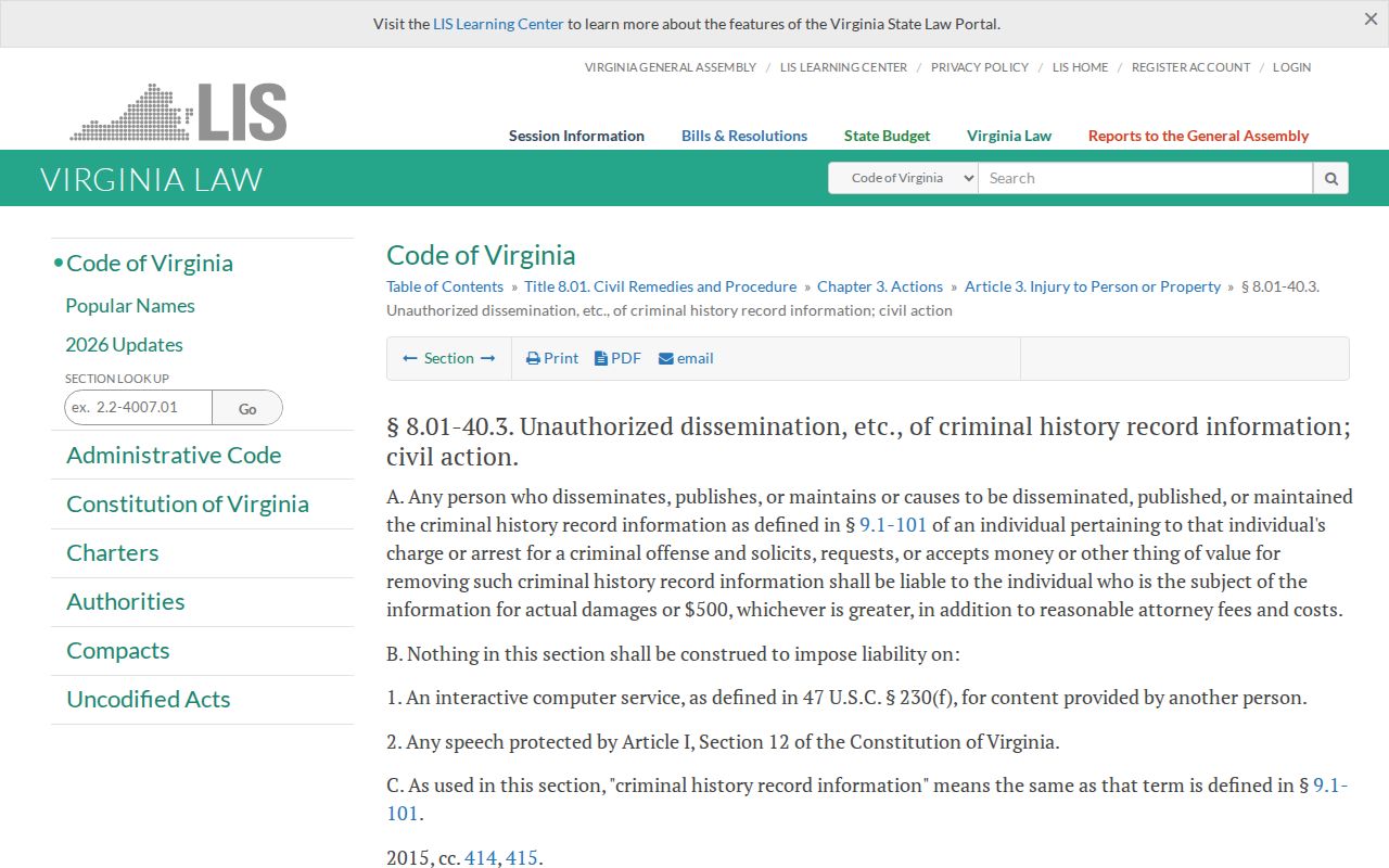 Virginia Code section 8.01-40.3 official statute page