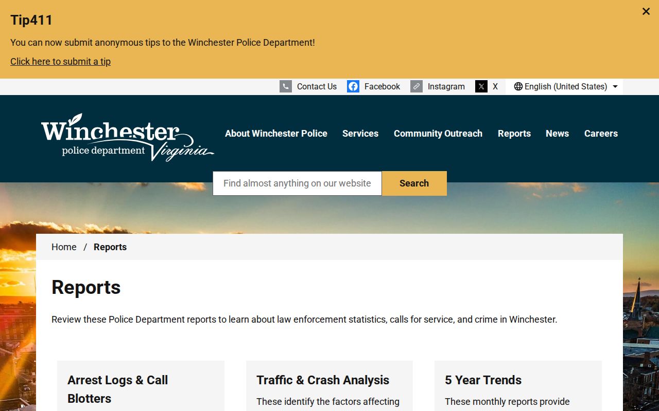 Winchester Police Department arrest-record reports hub